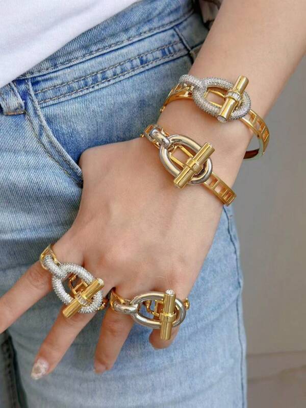 1pc Luxury Design Rhinestone Bracelet & Ring Set, Party Accessories, Holiday Gift