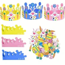 Easter Day DIY Bunny & Egg Foam Crown Stickers - Self-Adhesive, Colorful Party Hats For Youngsters Crafts