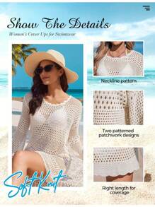 Womens Swimsuit Coverup Beach Bikini Cover Ups Crochet Bathing Suit Cover-Up Dress Vacation Outfits For Swimwear,Local Delivery - 白色 - 查看 4