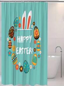 1pc, Colorful Eggs, Rabbit Ears, Happy Easter Letter Graphic Printed, Easter Elements Waterproof Shower Curtain Tapestry Wall Hanging Curtain, With 12 Hooks, Waterproof Polyester Fabric Shower Curtain, Decorative Bathtub Divider Home Decoration Bathroom Accessories, Great As Gift Mother's Day Flowers, Personalized Gifts For Mom, Last Minute Gifts, Mother's Day Ideas, Mothering Sunday Gifts, Handmade Cards For Mum, Best Mother's Day Gifts Under $50