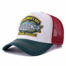 JZML 1pc Men's Letter & Big Fish Embroidered Trucker Hat