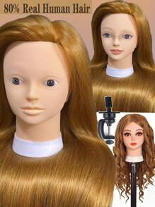 Cabeza de maniquí con 80% de cabello humano de 26 pulgadas, maniquíes para practicar peinados con pinza y herramientas, cabeza de maniquí de cosmética (# 4 sin maquillaje) - Multicolor - Ver 4