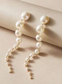 1 Pair Elegant Faux Pearl Tassel Dangle Earrings For Women, Suitable For Party, Holiday, Birthday, Business Occasions