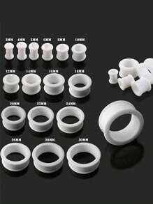 一对白色厚硅胶圆形耳塞扩张器 3 毫米 - 76 毫米大号耳道扩张器鞍形耳道拉伸耳环穿孔