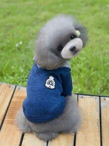 1pc Pet Cats & Dogs Spring/Summer Clothes, Korean Style Grey Fleece Thickened Shirt Collar Hoodie, Small Pet Apparel
