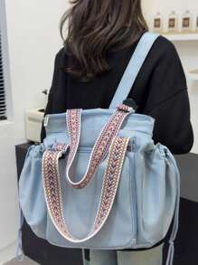 1pc Multifunctional Mom Bag, Large Capacity Tote Bag & Backpack, Unisex Style, Essential For Daily Use, Shopping And Travel, Note: Shoulder Strap Color Random - Blue - View 11