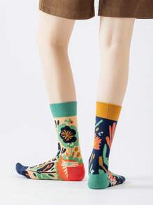 秋季红色花朵图案女士中筒袜