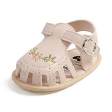 Baby Girl Sandals, PU Leather Non-Slip Embroidery Flower Summer Flats Toddler Shoes For Casual Daily - 米色 - 查看 8