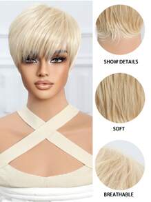 High Quality And Comfortable 8 Inch Blonde Natural Texture Short Straight Wig With Bangs Ladies Synthetic Heat Resistant Wig For Women Girls Everyday Party Cosplay Fashion Wig - Gold - View 7