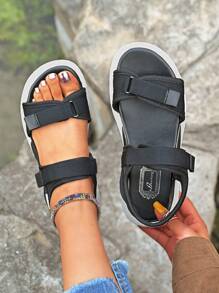 女士运动凉鞋，2025 年新款，夏季平底休闲沙滩鞋，防滑钩环带，舒适运动凉鞋 - 黑色 - 查看 6