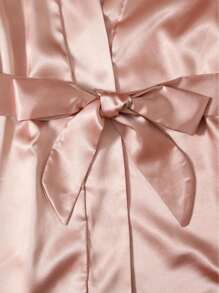Women' Silk Satin Pajamas Set 4pcs Lingerie Floral LaceCami Sleepwear With Robe Lotus Root Pink - Dusty Pink - View 5