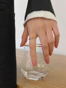 1 件简约珍珠戒指，可调节纯银简约戒指，精致设计 - 金黃色 - 查看 5