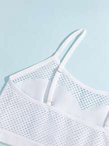 1 pieza Parte superior corta sexy con sujetador expuesto de malla blanca con ajuste de tirantes para mujer - Blanco - Ver 5