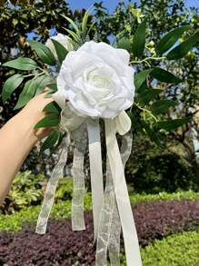 1PC 婚礼椅背花和婚车花仿真玫瑰满天星薰衣草婚礼过道椅装饰靠背花户外婚礼过道装饰椅背花，婚庆摄影道具椅背装饰花婚庆用品 - 多色 - 查看 20