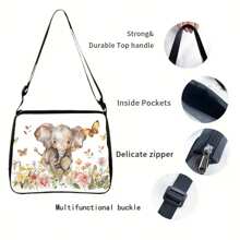 Bolso de tela estampado de elefante, bolso de hombro de gran capacidad para mujer, reutilizable, ajustable, bolso cruzado casual, bolsa con cremallera, bolsa de compras, perfecta para oficina, viajes al aire libre, bolso portátil para mujer, bolso de sobaco