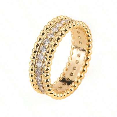 1 szt. Modny pierścień z pojedynczym rzędem kamieni cyrkonowych, odpowiedni do codziennego noszenia przez kobiety