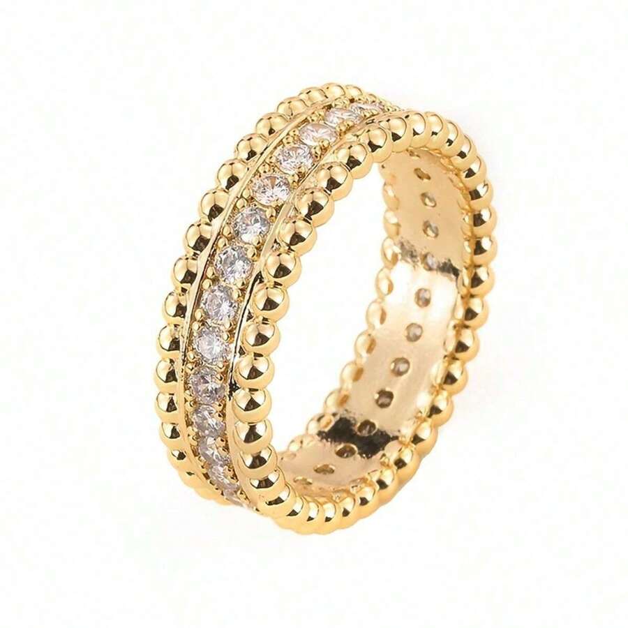 1 szt. Modny pierścień z pojedynczym rzędem kamieni cyrkonowych, odpowiedni do codziennego noszenia przez kobiety