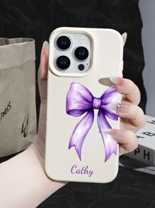 1件個性化客製化家庭情侶好友寵物姓名粉色蝴蝶結防震仿皮紋理手機殼，古白色，適用於iPhone11、iPhone12、iPhone13、iPhone14、iPhone15、iPhone16/16pro/16plus/16promax/16e/17/17air/17pro/17promax及其他機型，適合送給朋友、摯友、女朋友的禮物 - 白色 - 查看 4