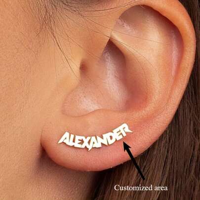 1pc Personalized Letter Name Earrings For Women, Punk Style Customized Stainless Steel Jewelry Earrings, Birthday Gift,New Year Glamour