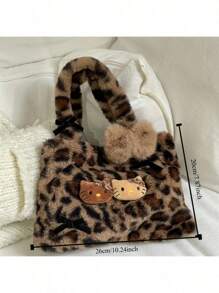 Sanrio Hello Kitty Plush Leopard Print Handbag, Y2K Baddie Cute Leopard Wallet, Minimalist Tote Bag For Outdoor, Retro Plush Commuter Bag, Bohemian Style, Easter, Mother's Day, Birthday Gift, Party Favor, Graduation Memento