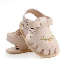 Baby Girl Sandals, PU Leather Non-Slip Embroidery Flower Summer Flats Toddler Shoes For Casual Daily - 米色 - 查看 5