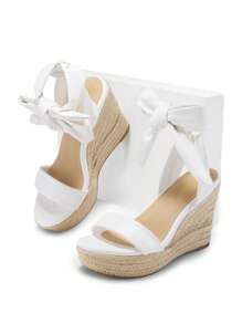 Women's Platform Wedges  Sandals Open Toe Espadrilles Tie Lace Up Cute Fashion Ankle Strap  Dressy Summer Shoes - trắng - Xem 5