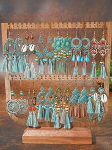 TopHanqi 12 对复古铜波西米亚风格耳环套装，多元素时尚珠宝几何夸张混合蓝色流苏吊坠耳环适合日常、派对、篝火之夜，适合所有季节 - 銅色 - 查看 12