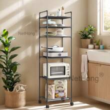 6 Tier Kitchen Storage Rack Heavy Duty Shelves Suitable For Kitchen With Pulley - Black - View 1