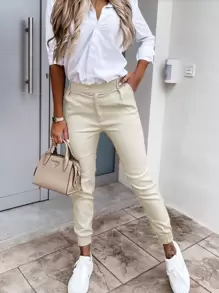 Women's Standard Size Solid Color Skinny Casual Pants With Pockets