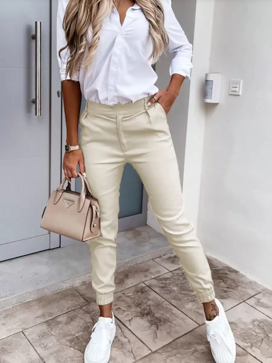 Women's Standard Size Solid Color Skinny Casual Pants With Pockets