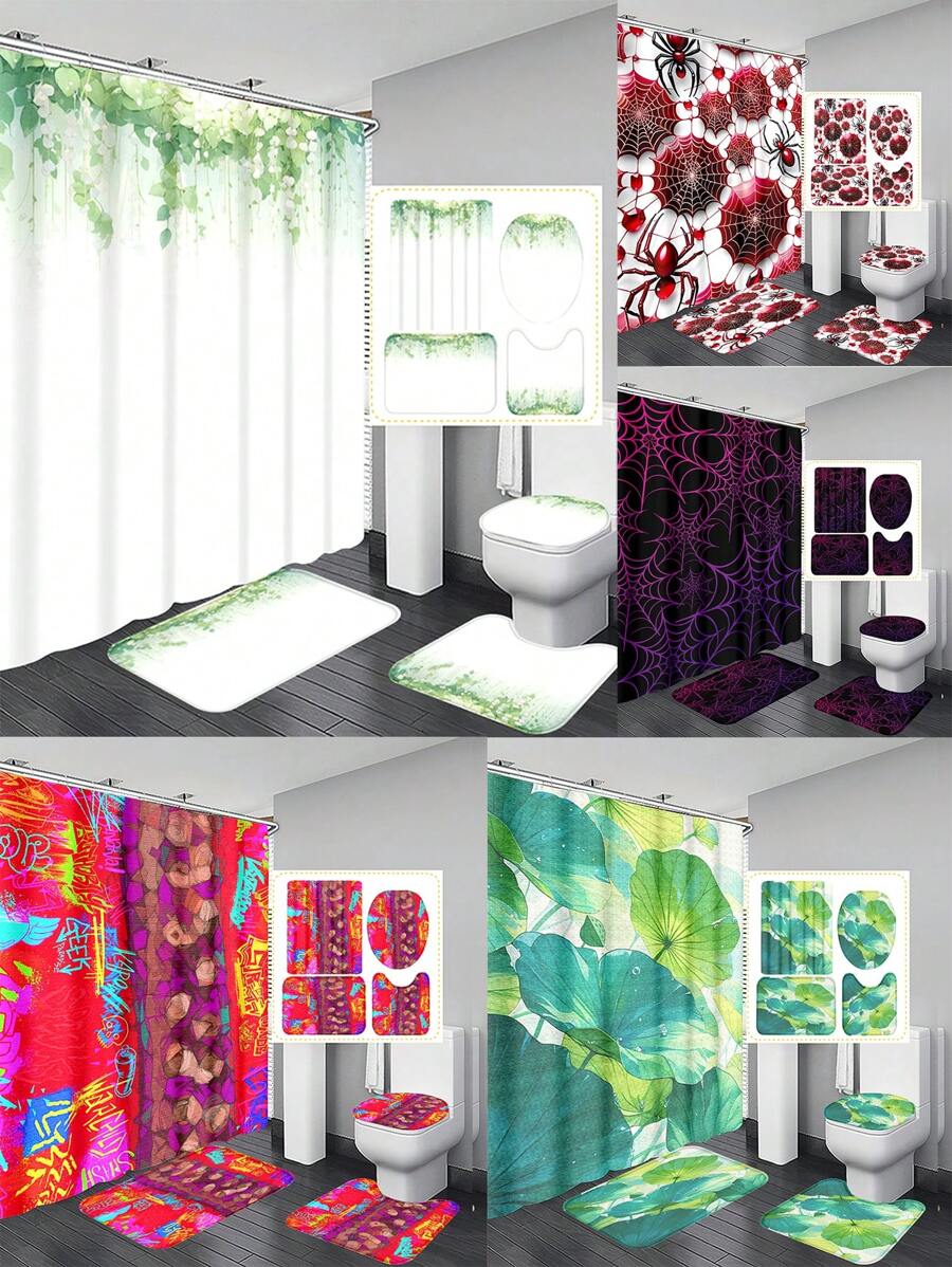 1 件/4 件个性化聚酯纤维浴室套装浴帘，带防滑地毯马桶盖和浴室垫防水防霉速干装饰浴室配件，适用于家庭酒店宿舍现代季节性浴室装饰母亲节鲜花，给妈妈的个性化礼物，最后一分钟的礼物，母亲节创意，母亲节礼物，给妈妈的手工卡片，50 美元以下的最佳母亲节礼物