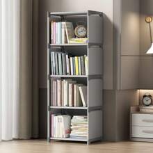 1pc 6-Tier 5-Compartment / 5-Tier 4-Compartment Silver Gray/Black/White Metal + Plastic + Non-Woven Fabric Combination, Multipurpose Storage Rack, Easy Assembly Bookshelf, Floor Stacking Storage Rack, Detachable Storage Organizer, Home Room Bedroom Kitchen Living Room School Dorm Practical Storage Rack