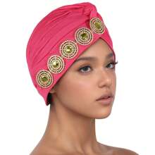 1pc New European & American Style Watermelon Pattern Pleated Hat With Rhinestone, Turban Head Scarf Hat - Multicolor - View 12