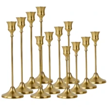 Gold Candlesticks Set Of 3pcs Conical Stand Vintage Metal Bronze Modern High Column Tablecloth Candlestick Decoration Candlestick Long Support For Table Center Decoration Wedding Party Dining