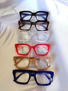 1pc Vintage Design Multi-Color 3D Shaped Thick Frame Rivets Decor Y2K Red Tortoiseshell Black Pink Cute Series Metal Durable Hinge Transparent Brand New Material Classic Retro 3D Design Personality Fashion Glasses - 防藍光鏡片 - 查看 20