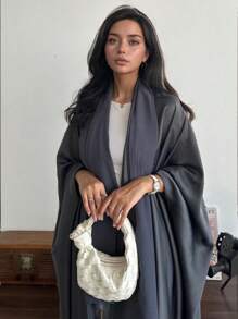 1 pieza Vestido musulmán casual y elegante para mujer, vestido musulmán con cárdigan de satén mate tipo murciélago, clásico y versátil
