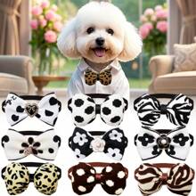 10pcs Assorted Pet Stylish Bowties, Classic High-End Design, Cute Camellia & Leopard Print Dog Bowties