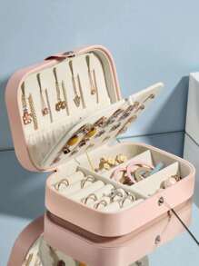 1pc Portable Travel Jewelry Storage Box, Waterproof PU Jewelry Organizer Box, Large Capacity Jewelry Display Case For Earrings, Necklaces, Rings, Watches, Bracelets, Lipsticks, Suitable For Travel, Holiday, Beach, Gift For Couple, Wife, Girlfriend, Mother, Birthday, Valentine's Day, Christmas For Women Storage Organizer Travel Essentials Back To School Dormitory Storage