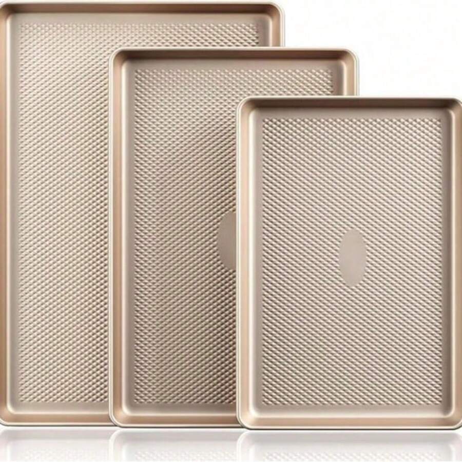 Diamond-Texture Baking Sheet Pan Set, Non-Stick Cookie Sheets, Free Heavy Duty Bakeware - 3 Sizes, Girly Kitchenware, Pink Kitchen Appliances