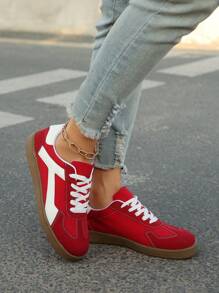 Women's New Outdoor Casual Lace-Up Round Toe Sneakers For All Seasons, Comfortable & - Red - View 5