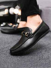 Men's Fashion Business Formal Shoes, Soft Bottom Leather Loafers, Slip-On Driving Shoes (Please Order One Size Up) - Black - View 2