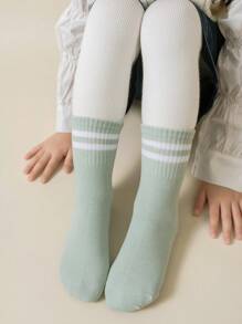 5 đôi tất cổ cao thể thao bóng rổ bằng cotton sọc cho bé gái, thích hợp để mặc hàng ngày và đi học trở lại - Nhiều màu - Xem 4