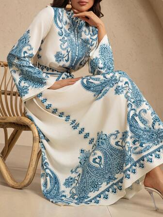 Damklänning med paisleymönster och muslinmönster, modest kaftan