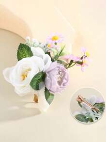 1个逼真花朵发夹，自然灵感度假风，发饰，婚礼，新娘发型，侧梳，校园用品，新年饰品 - 紫色 - 查看 8