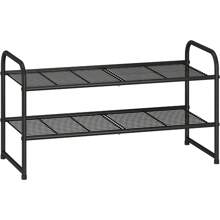Simple Trending 3 Tier Stackable Shoe Rack, Expandable Adjustable Shoe Shelf Storage Organizer, Wire Grid, Black