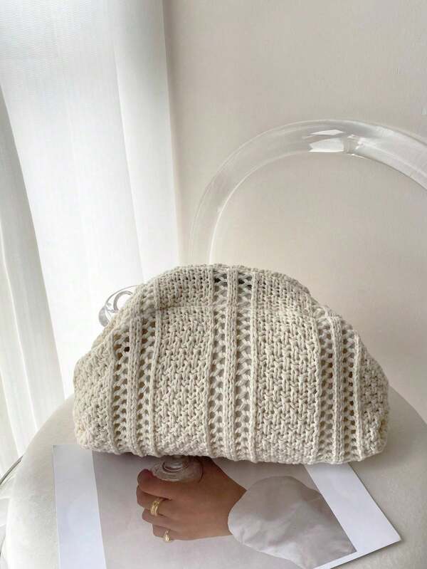 Bolsa de Mão de Tricô com Listras Coloridas Vintage, Estilo Clássico de Férias