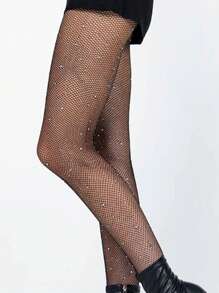 1/2 Cặp Quần bó cạp cao pha lê lưới lưới lấp lánh cho nữ, Quần bó dự tiệc đính đá giả - đen + be - Xem 8