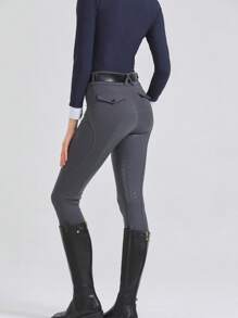 高弹力、贴身全硅胶女式马术裤、舒适骑马裤、马术装备 - 灰色 - 查看 1