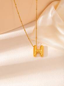 1 pièce Collier pendentif à lettre initiale de ballon à bulles en acier inoxydable plaqué or épais pour femmes et hommes, bijoux de mode personnalisés