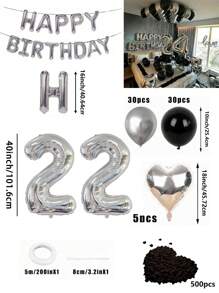 580pcs Black & Silver Balloon Garland Birthday Set, 40" Oversized Foil Number Balloons, Black Rose Petals, Suitable For Men & Women 16th, 18th, 20th, 21st, 25th, 30th, 35th, 45th Birthday Party Decorations